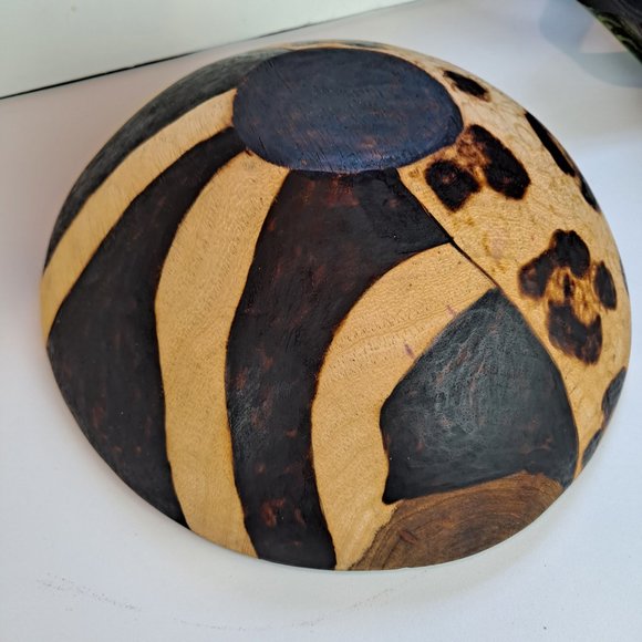 2 African Folk Art Handmade Wooden Bowls & Utensil w/Bone Handle - Picture 3 of 11